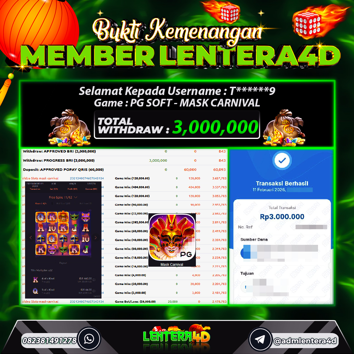 JACKPOT MASK CARNIVAL 11 JANUARI 2026